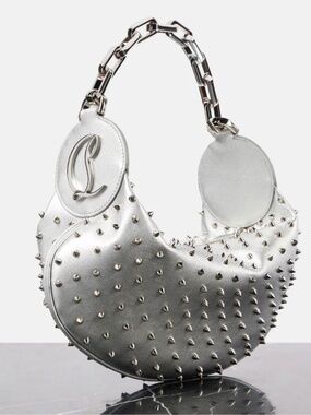 Women’s Christian Louboutin Le 54 Silver Spiked Leather Hobo Bag